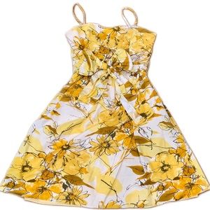 Adrianna Papell a-line dress with yellow floral print and removable straps